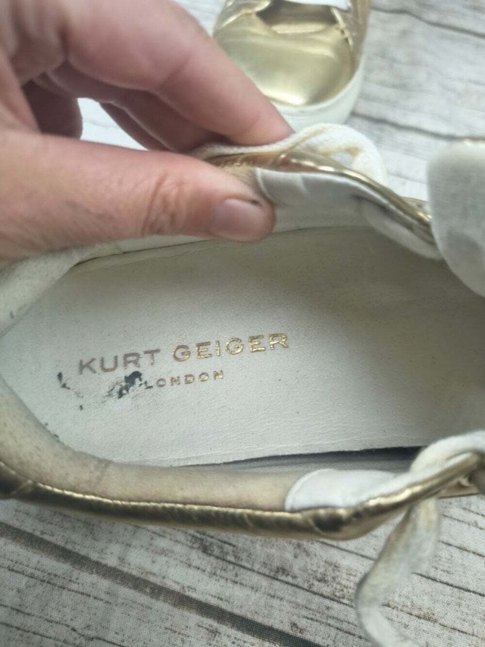Kurt Geiger Metallic Gold Quilted Embellished Sneakers Size 38 - Picture 3 of 14